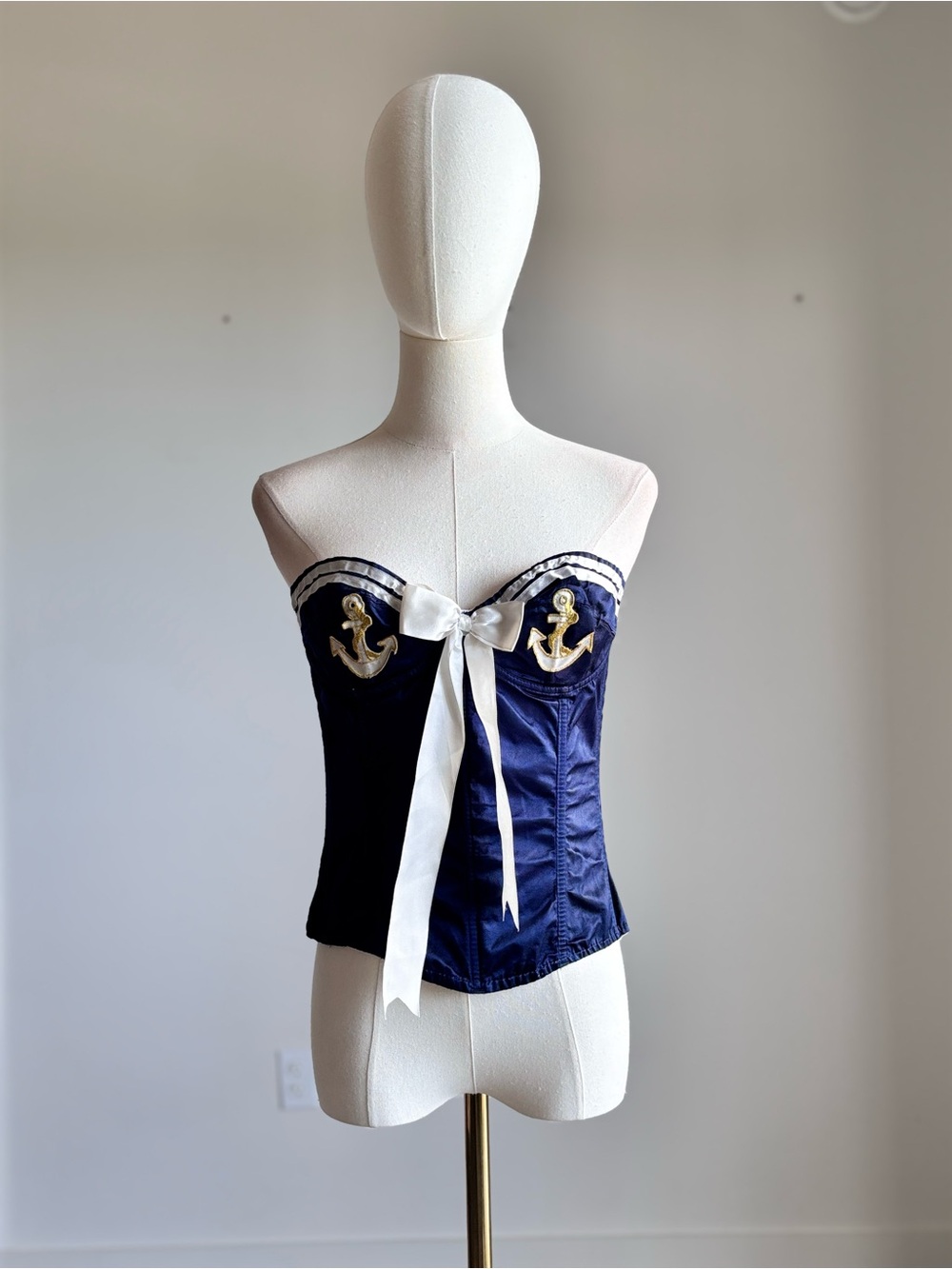 Mystery House Navy Blue Sailor Anchor Corset Top Medium